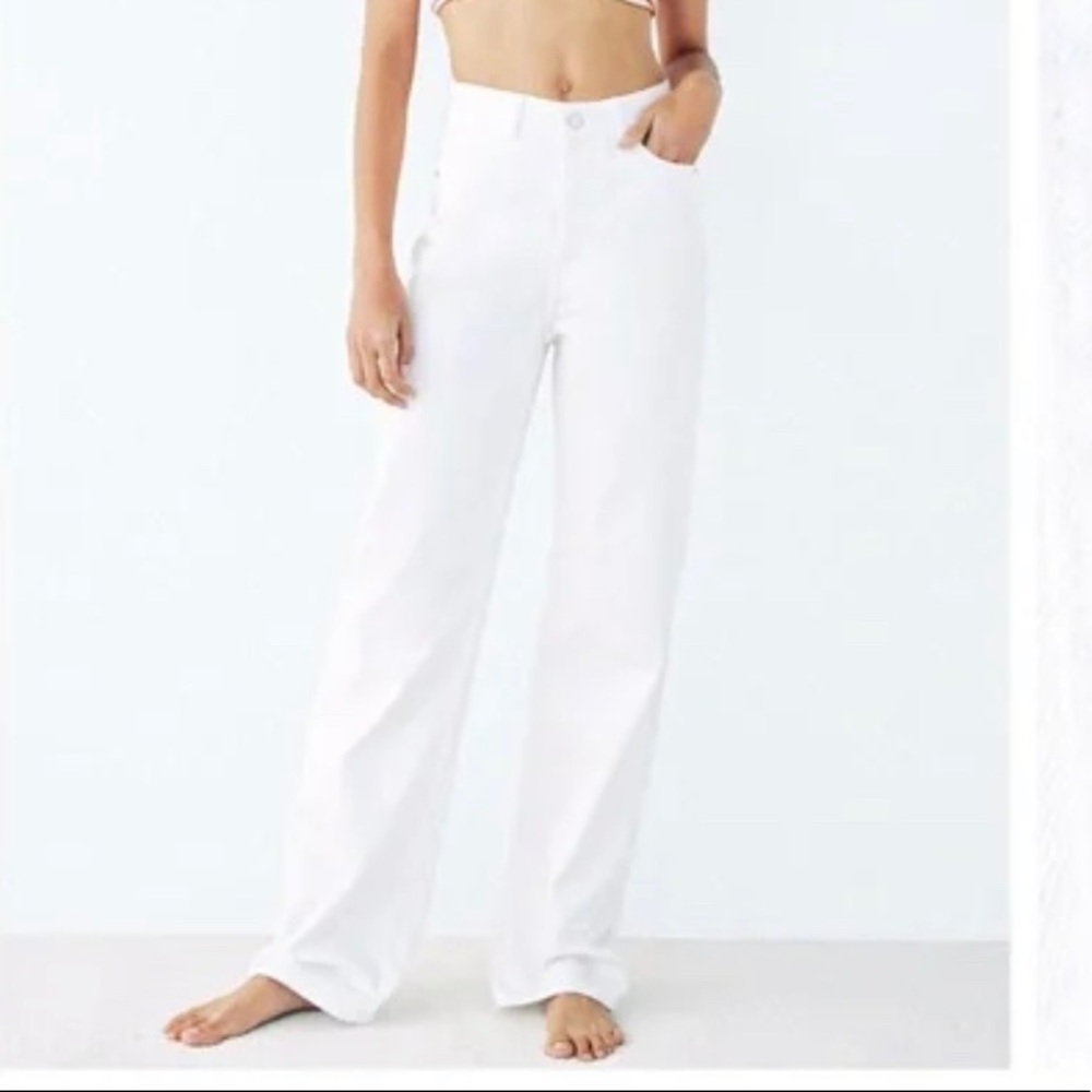 Zara White High Waist Straight Leg Full Length Jeans
